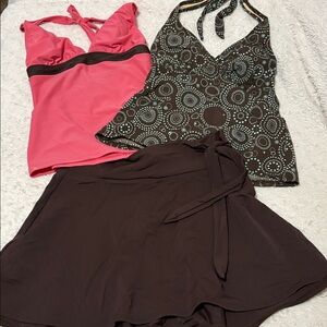 Pink & Brown Tankini Tops and Matching Swim Skirt Cover Up (Bottoms Not Included